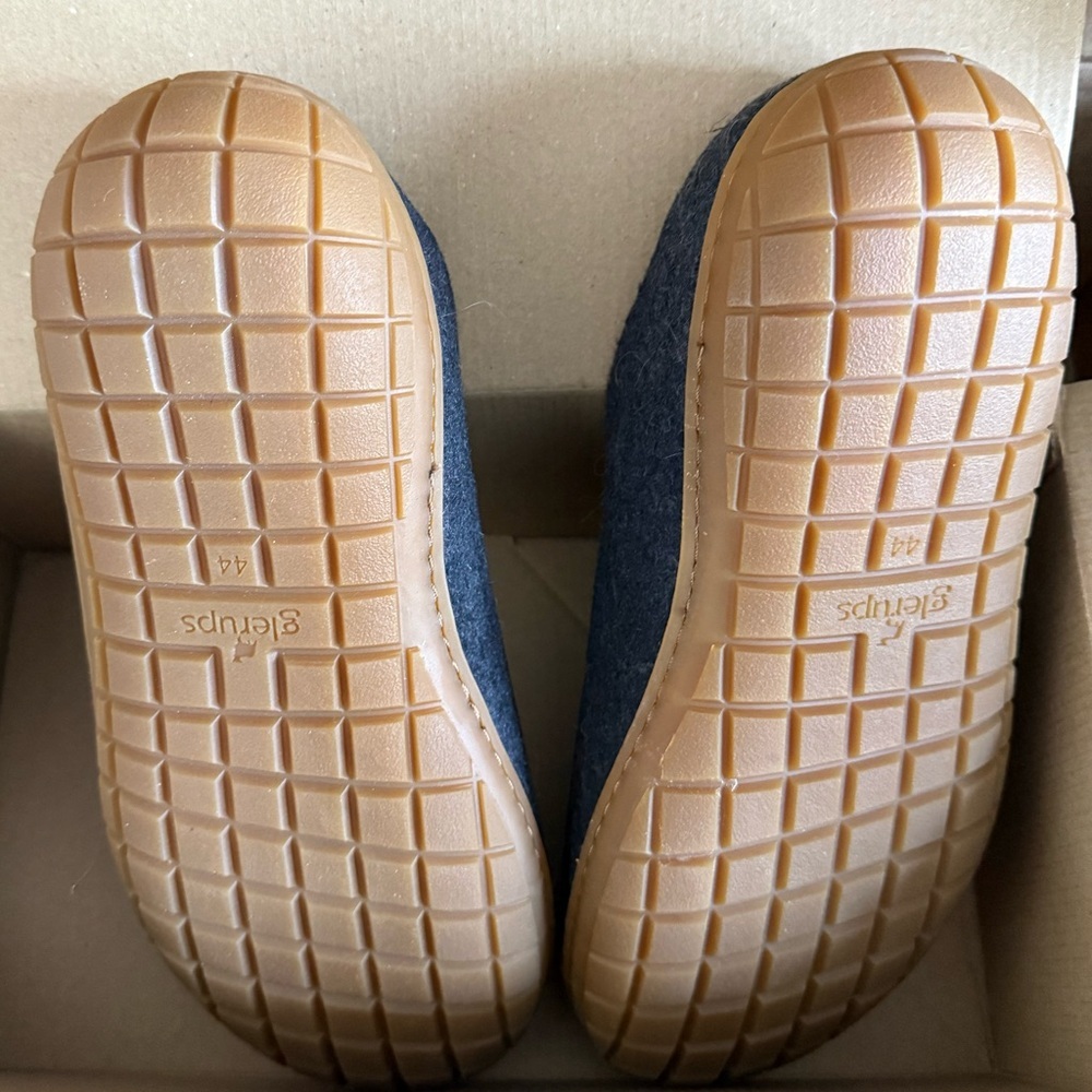Glerups 100% Wool Original Men's Gray Slippers with Tan Sole size 44 - Picture 4 of 7